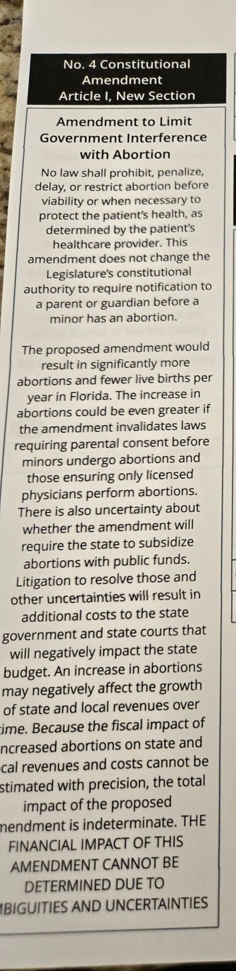 An amendment to the Florida Constitution in regards to abortion.