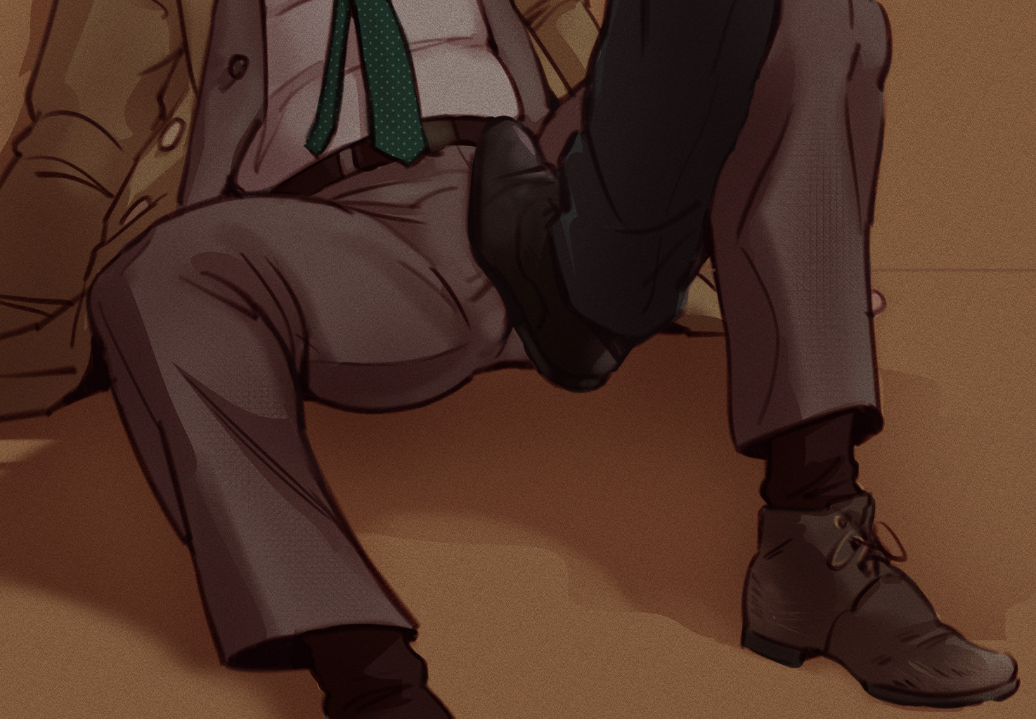 A drawing of someone pressing his foot on Columbo's crotch