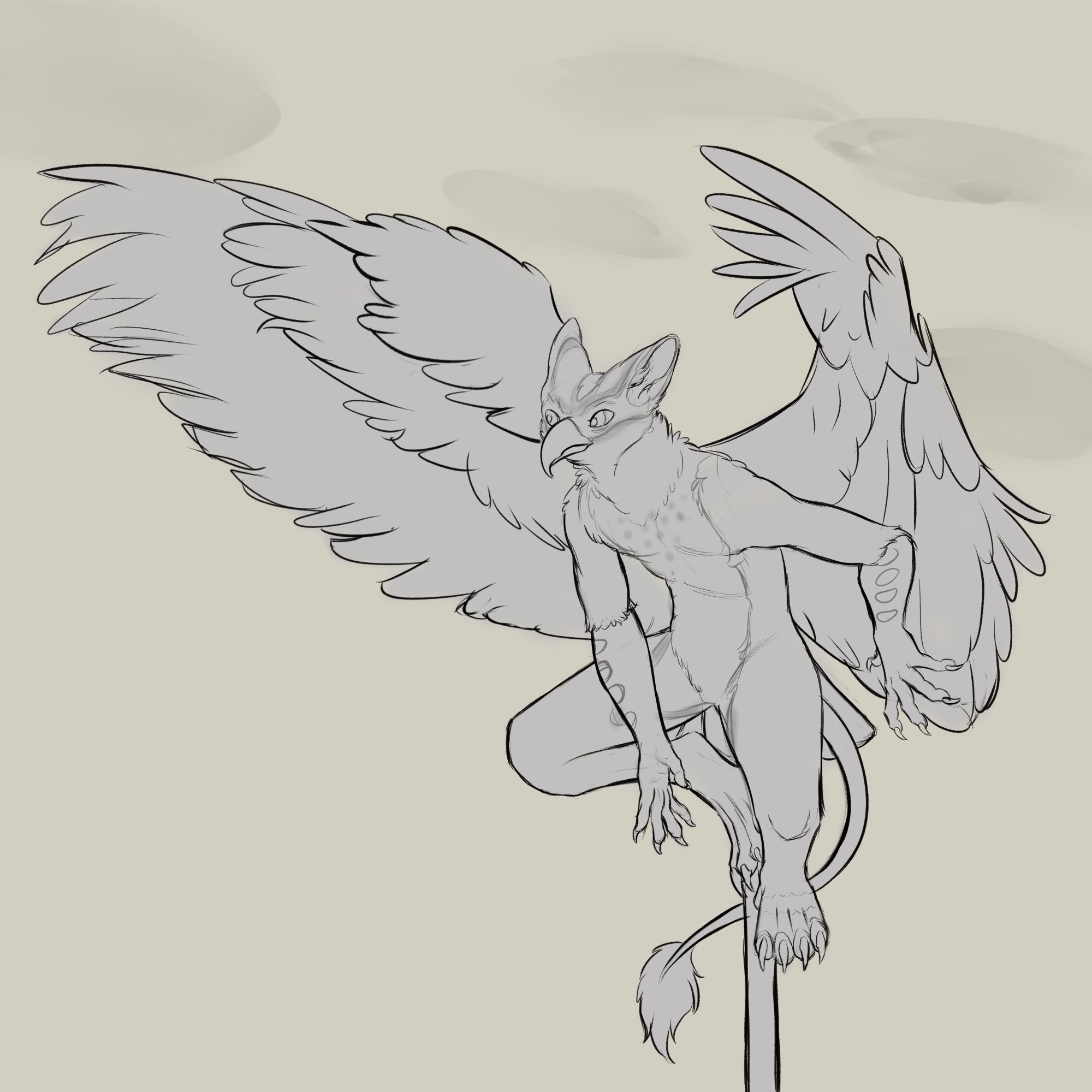 Sketch of a grpyhon about to take flight from a spire