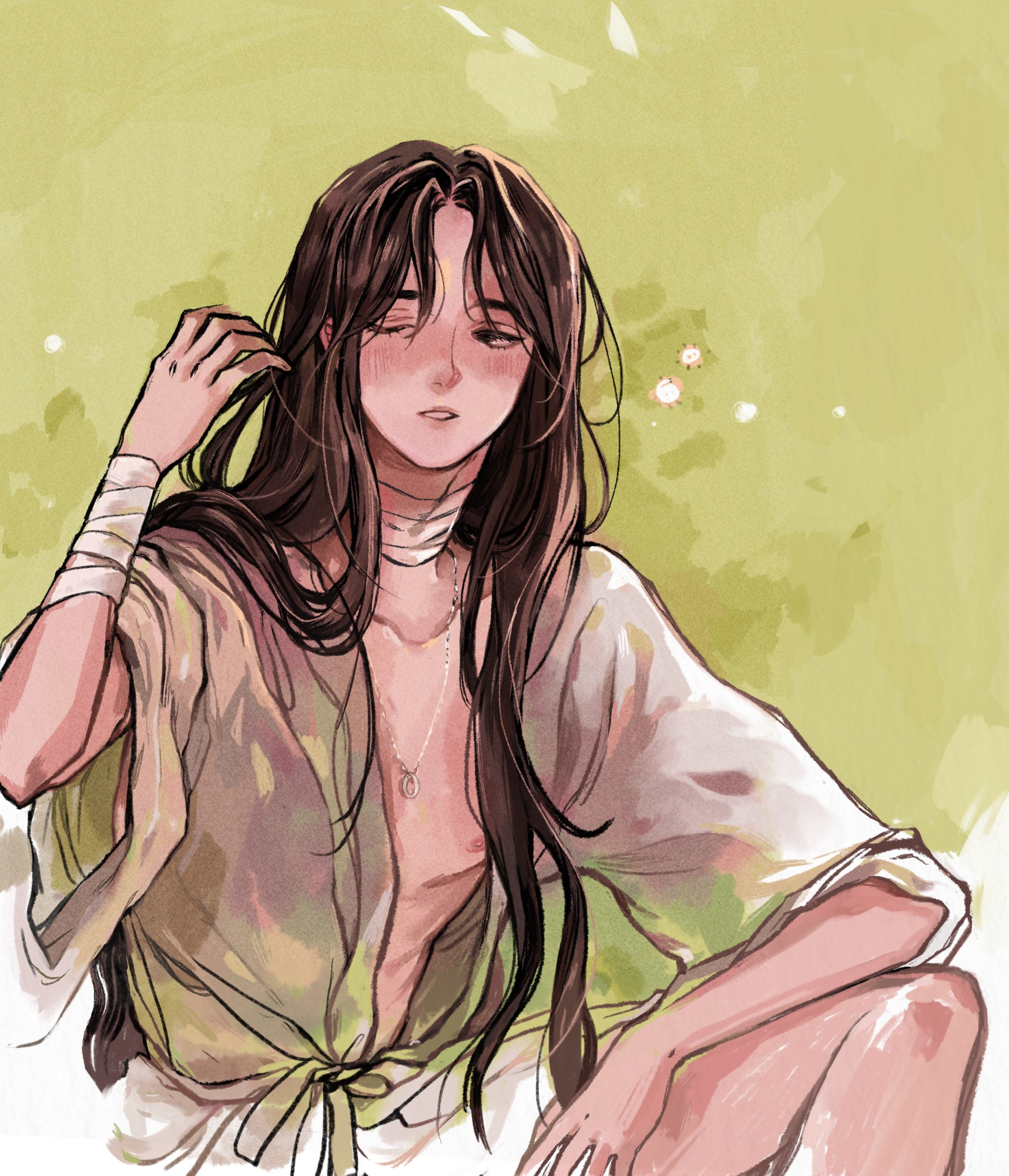 xie lian, protagonist of heaveb official‘s blessing waking up in the morning with disheveled hair