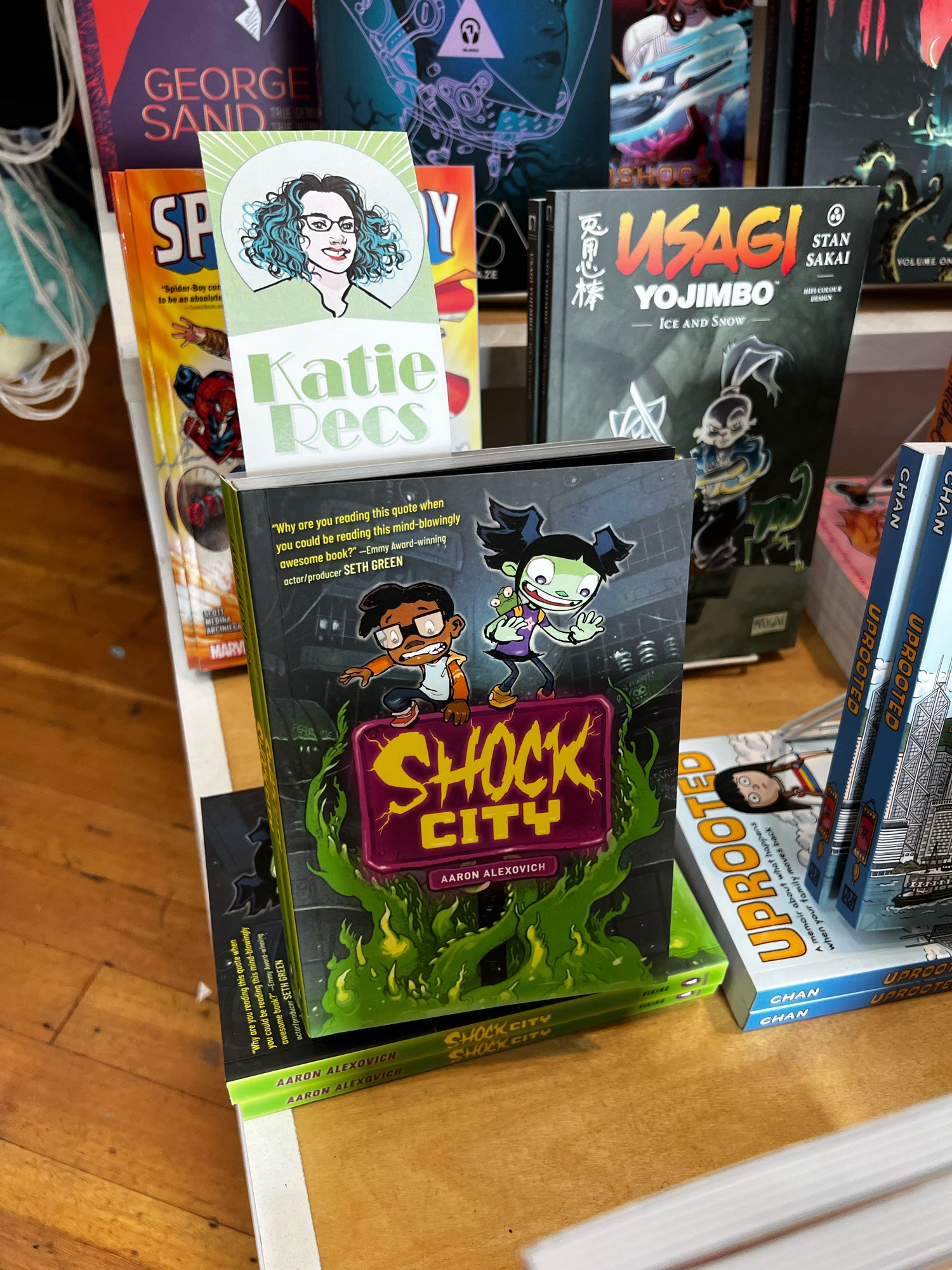 The comic Shock City on prominent display with a Katie Recs tag