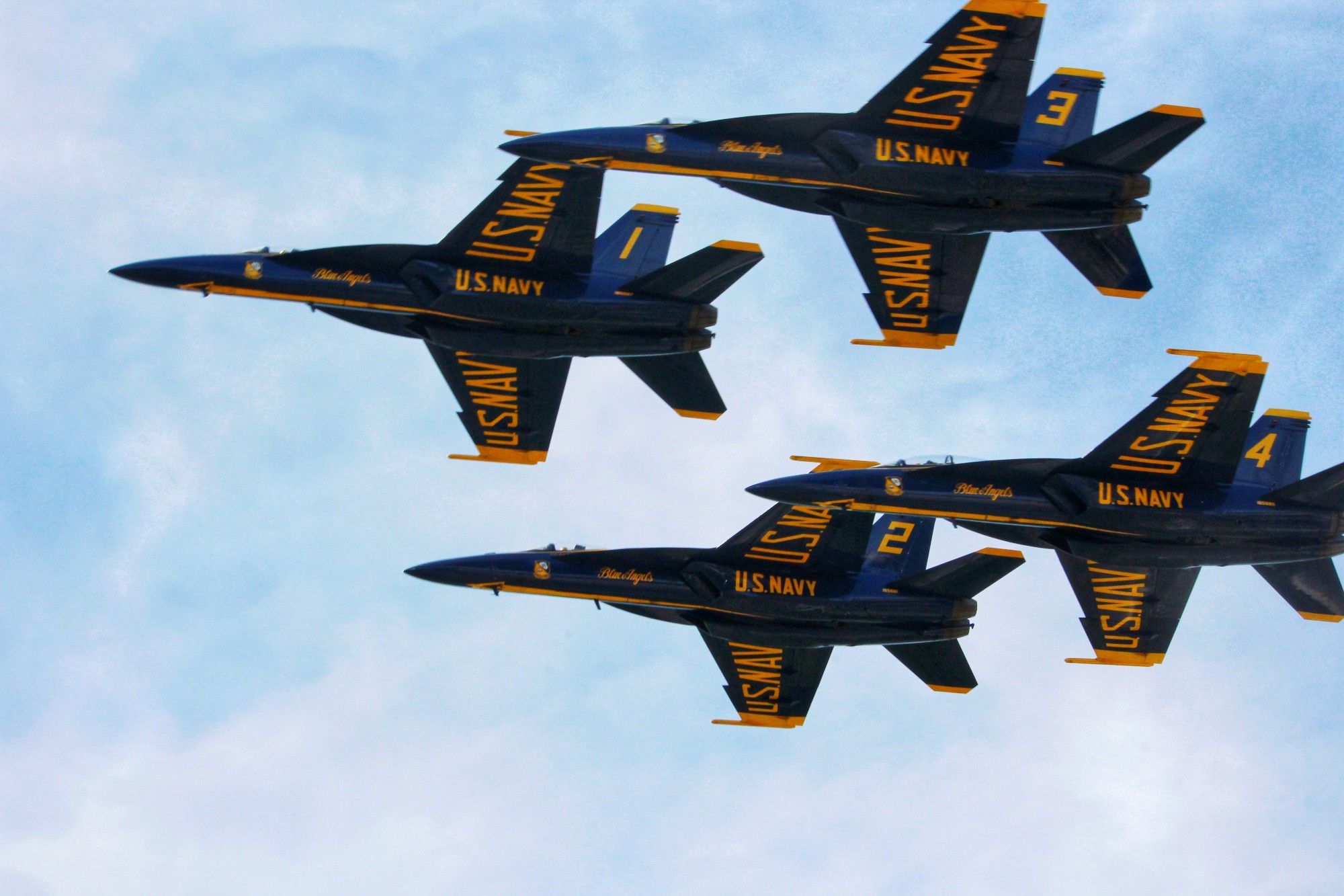 The Blue Angels 1-4 flying in formation