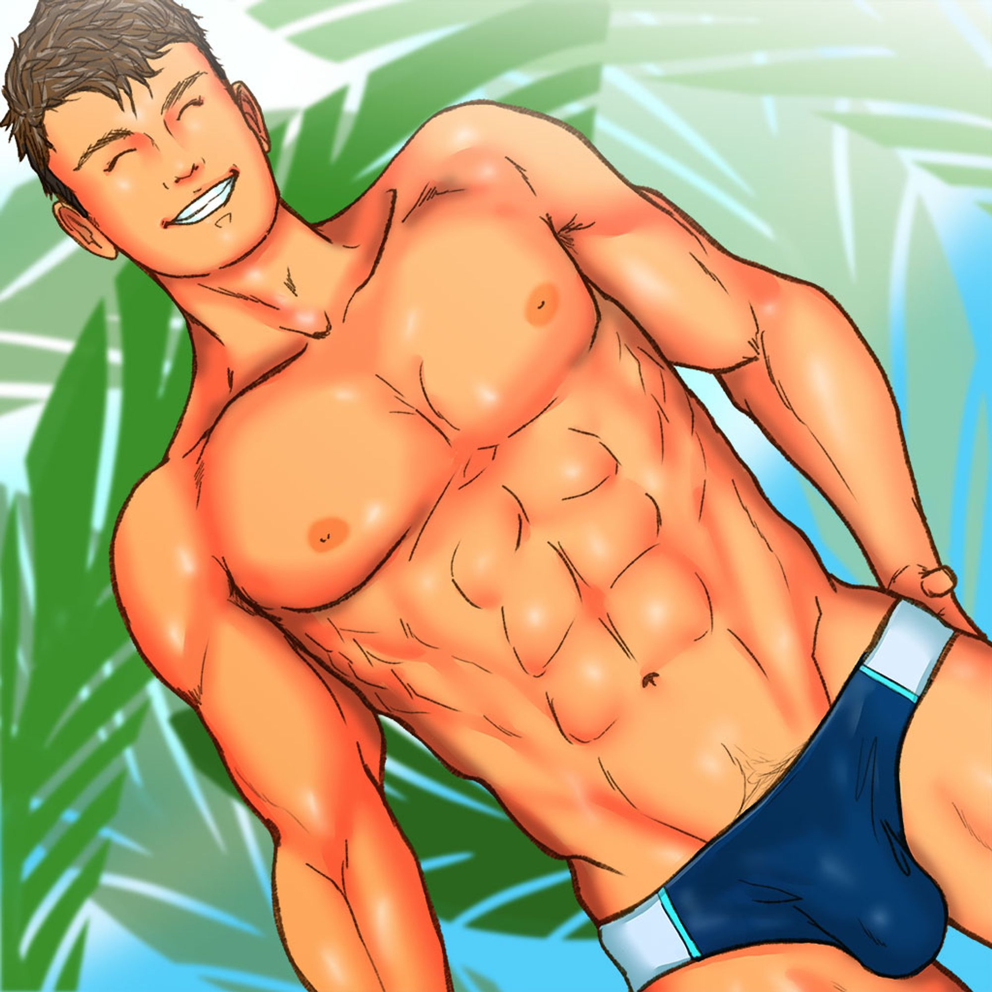 イラスト男性ビキニパンツ姿