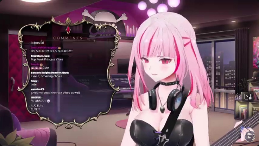 Screenshot of Calliope Mori showing alternate styles of the vtuber outfit