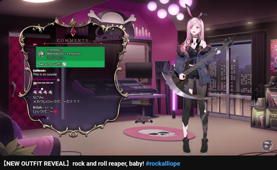 Screenshot of Calliope Mori styling her new emo vtuber outfit