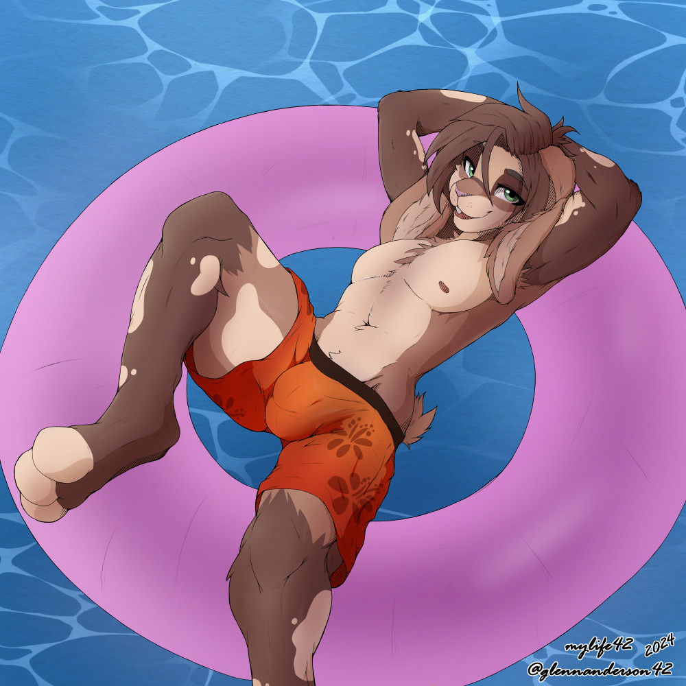 Fortune the Bun OC relaxing in the pool