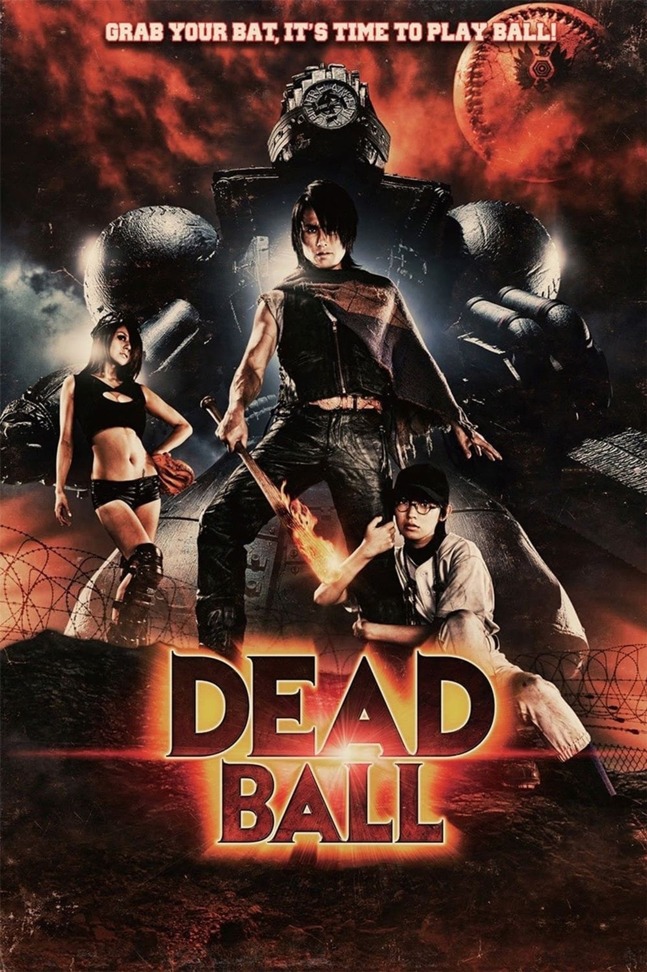 Pôster do filme Deadball, de 2011

Sinopse: O prodígio do beisebol Jubeh Yakyu é o delinquente juvenil mais temido e perigoso de todo o Japão. Depois de acidentalmente causar a morte de seu pai com um arremesso de bola de fogo superpoderoso e mortal, Jubeh renunciou ao beisebol e se tornou um criminoso e agora, aos 17 anos, foi enviado para o Reformatório Juvenil Pterodáctilo para criminosos endurecidos. A diretora Ishihara, neta de um colaborador nazista da Segunda Guerra Mundial, dirige a instituição com punho de ferro e a ajuda entusiasmada de sua assistente sádica, Ilsa. Depois de chegar ao inferno, Jubeh logo descobre pelo governador Mifune que seu irmão mais novo, há muito perdido, Musashi, também havia cumprido pena lá após uma onda de assassinatos, mas morreu misteriosamente... ×