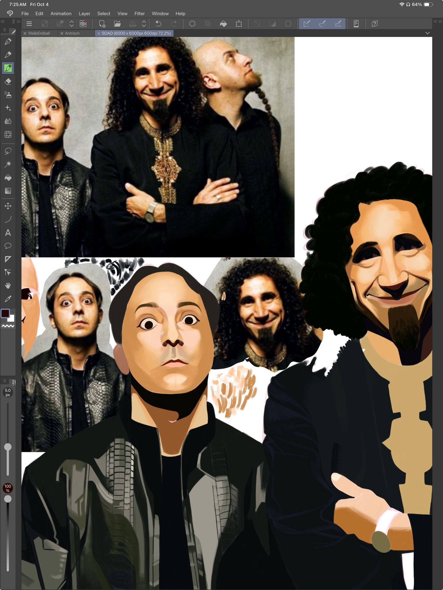 A fanart portrait of System of a Down that is still in the rough work-in-progress stages.