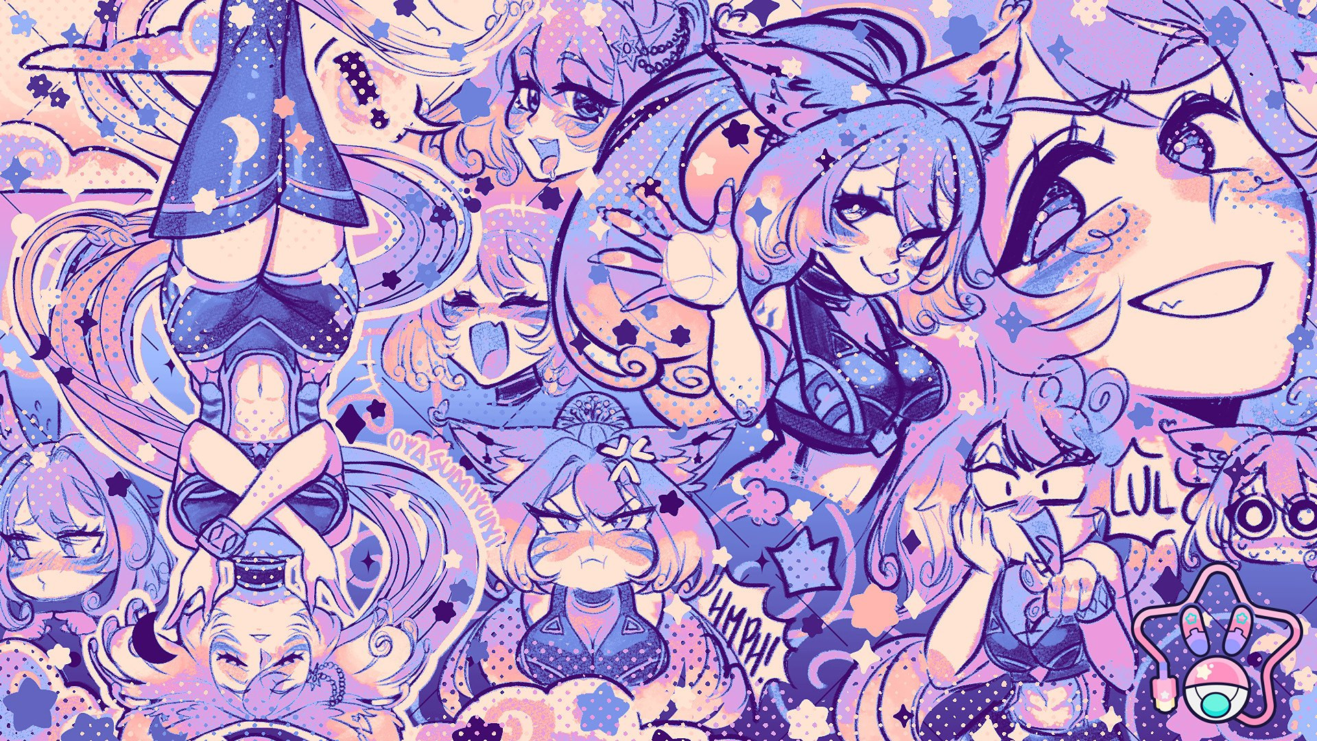 ◊ Doodle Page Complex ◊

Skeb type illustration where the client commissions me to illustrate a character of their choice, but leaves me to have creative freedom and artistic liberties. This character  is a Vtuber sona, @Staqui on twitch. I've illustrated her in a range of expressions from shy, pouty, cheery, cheeky, smug, mocking, flustered, and resting. I use a limited color palette to compose these pieces by working in grayscale primarily. I scatter stars, sprinkle halftones, allow for the illustration to stay sketchy, and fill in spaces with character expressions or chibis if possible.