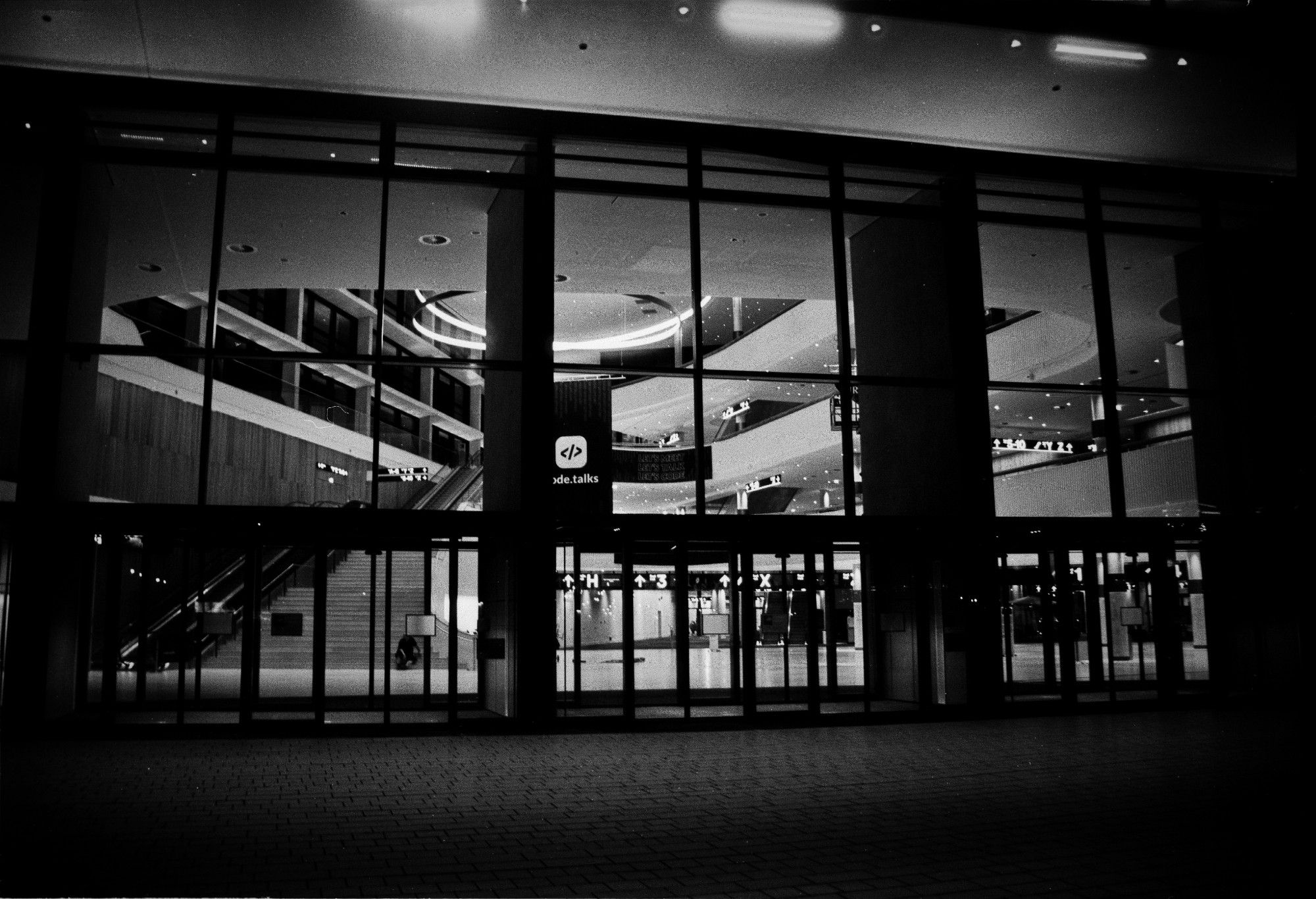 The entrance of the CCH at night.