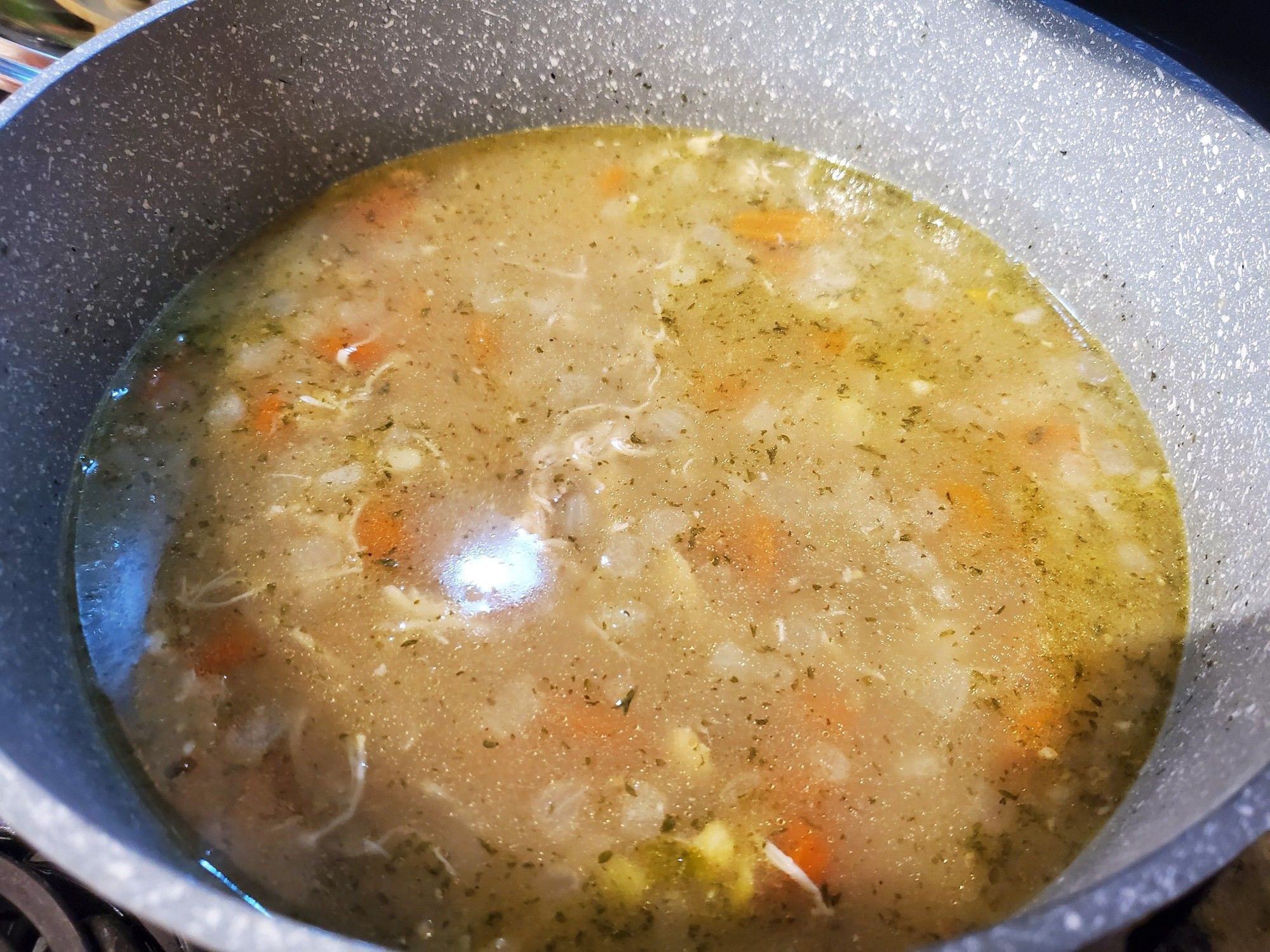 Homemade chicken noodle soup in a pot