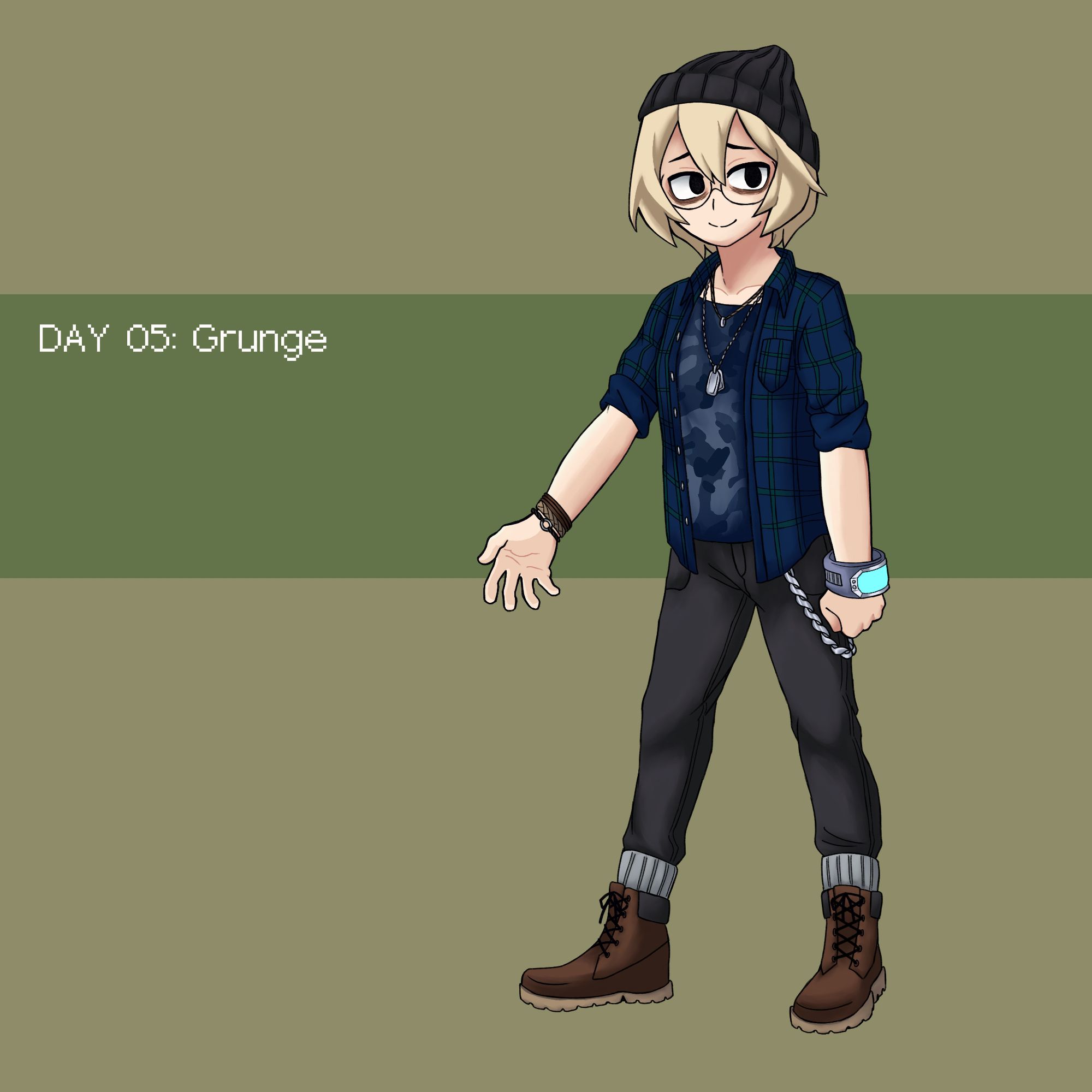 Day 05: Grunge
This is basically her civilian outfit and her go-to when she’s outside of school and/or not doing hero work. Also, this is an outfit I’d wear IRL if I went out more often...