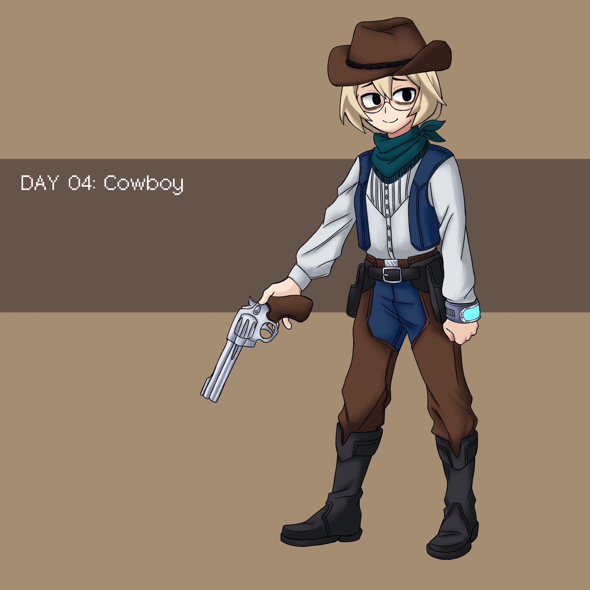 04: Cowboy
Can’t really think of a scenario where she’d ever wear one, but here she is in a cowboy outfit. It took forever to get the hat right, but on the other hand, I really like how the gun turned out.