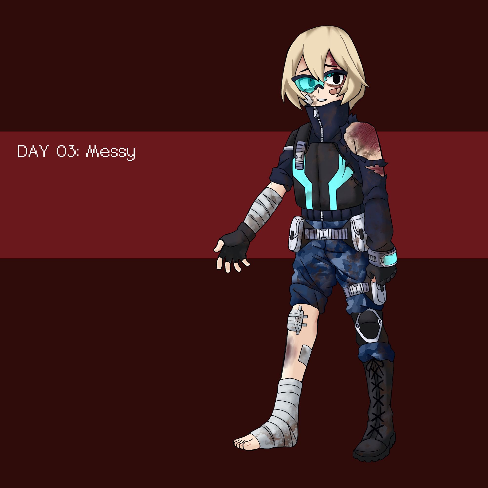 Day 03: Messy
I got carried away with the battle damage, but this is her after a rough raid mission. ((Thanks everyone who helped me choose the hero costume design, btw.)) #herocostume