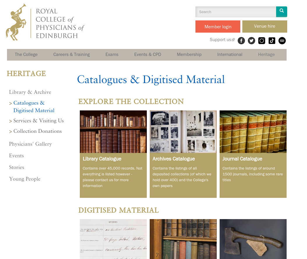 Royal college of Physicians archive page screenshot