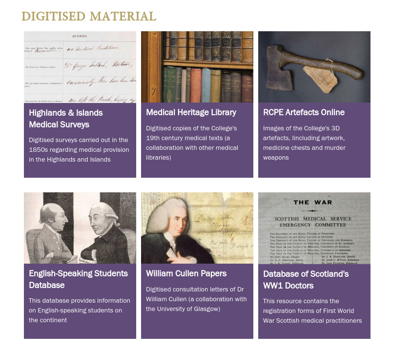 Royal college of Physicians archive page screenshot