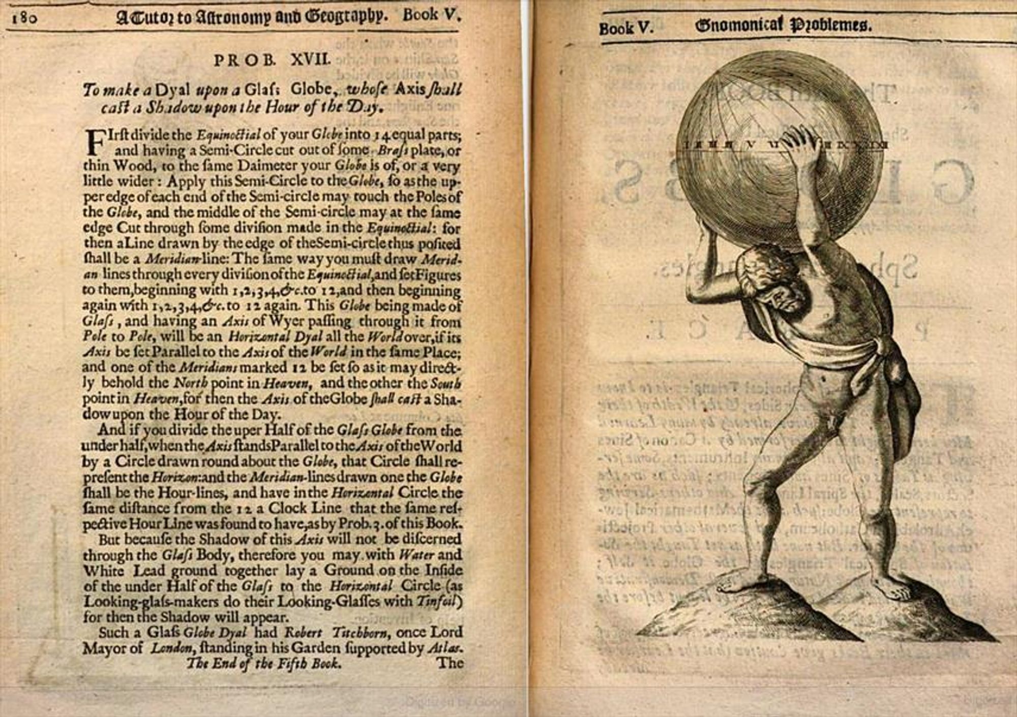 17th century astronomy illustration of atlas holding up the world.