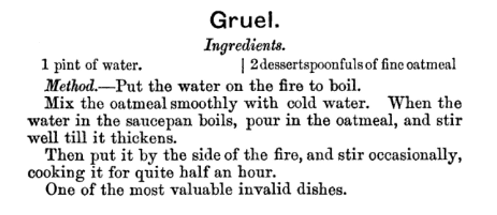 Gruel Recipe, 1891