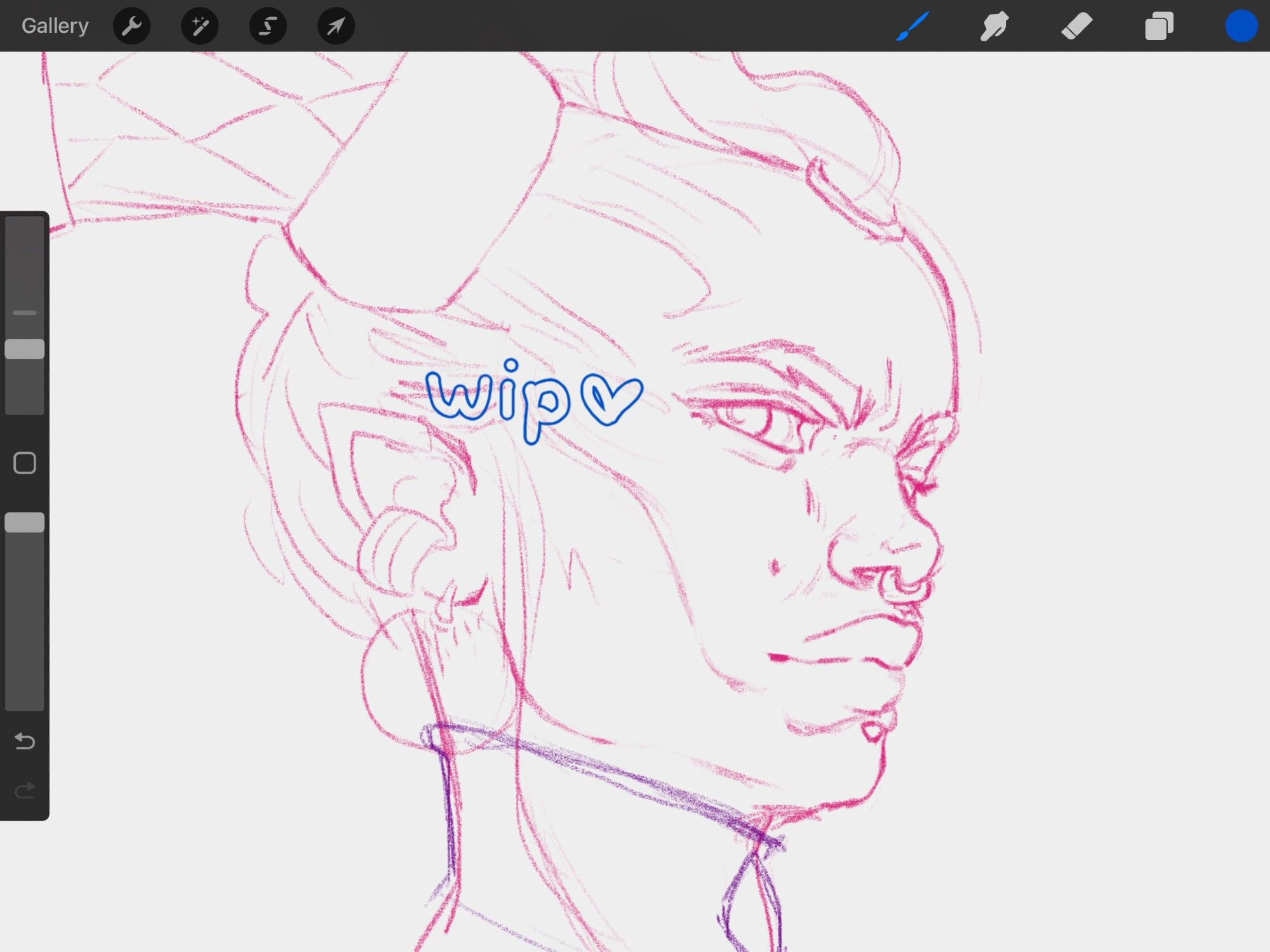 Screenshot of procreate. On the canvas there is a sketch of the character Taash from Dragon Age: The Veilguard.