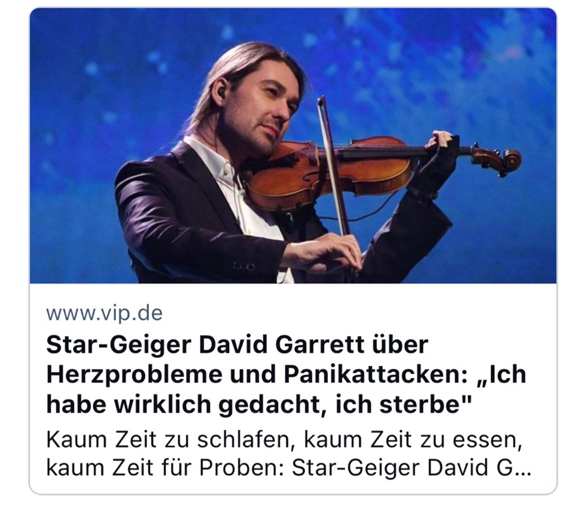 Star-Geiger David Garrett über Herzprobleme und Panikattacken: ,Ich habe wirklich gedacht, ich sterbe" Kaum Zeit zu schlafen, kaum Zeit zu essen, kaum Zeit für Proben: Star-Geiger David G...