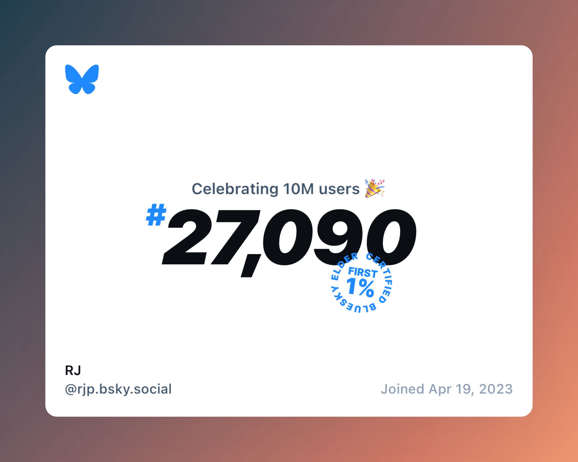 Bluesky now has over 10 million users, and I was #27,090!