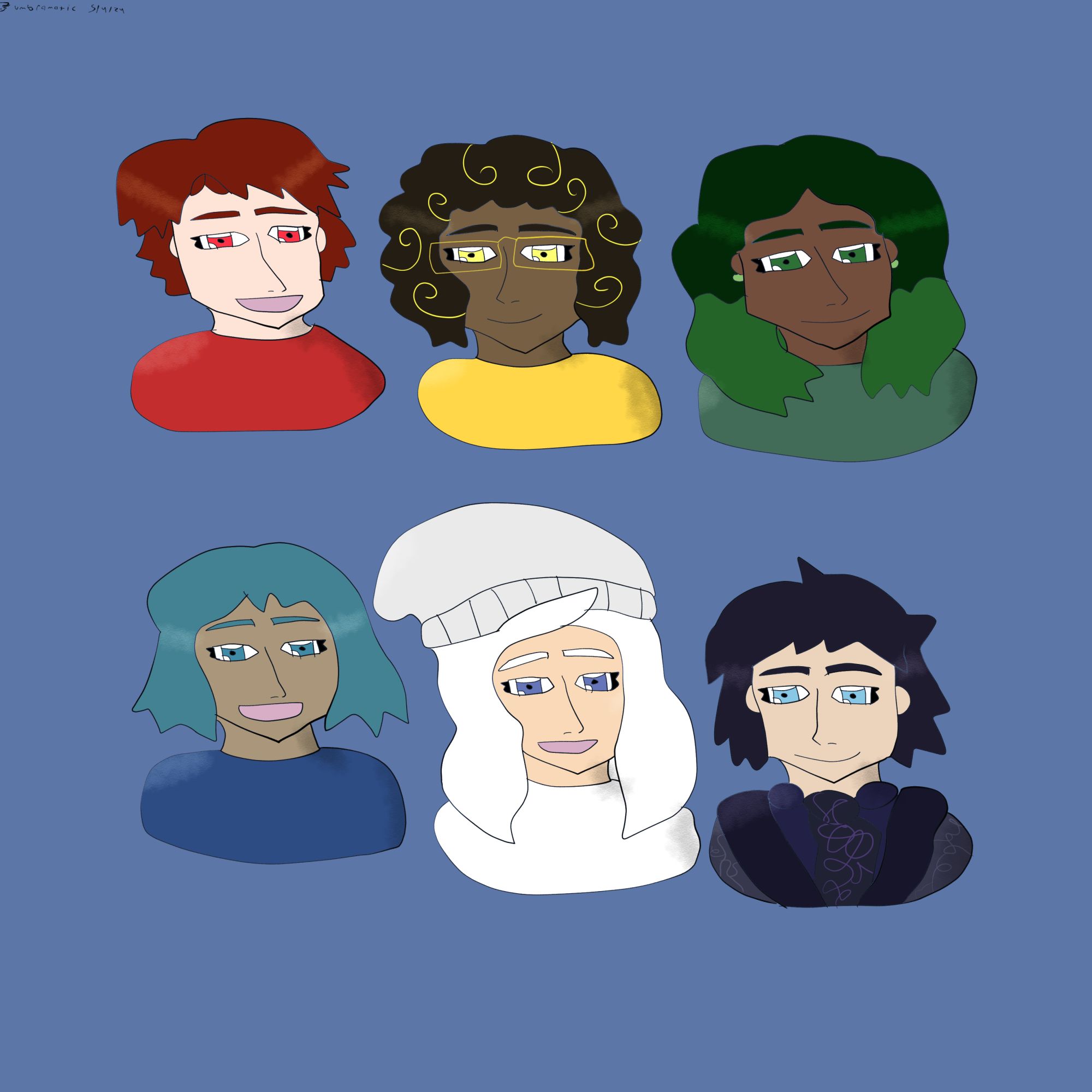 A groupshot of six different original characters together