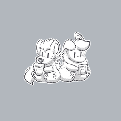 doodle of Twist and Hyro playing gameboys