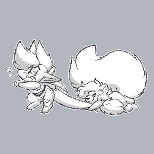 doodle of Shrubie hugging Lao's tail