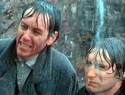 Withnail & I in the rain, wailing at the farmer