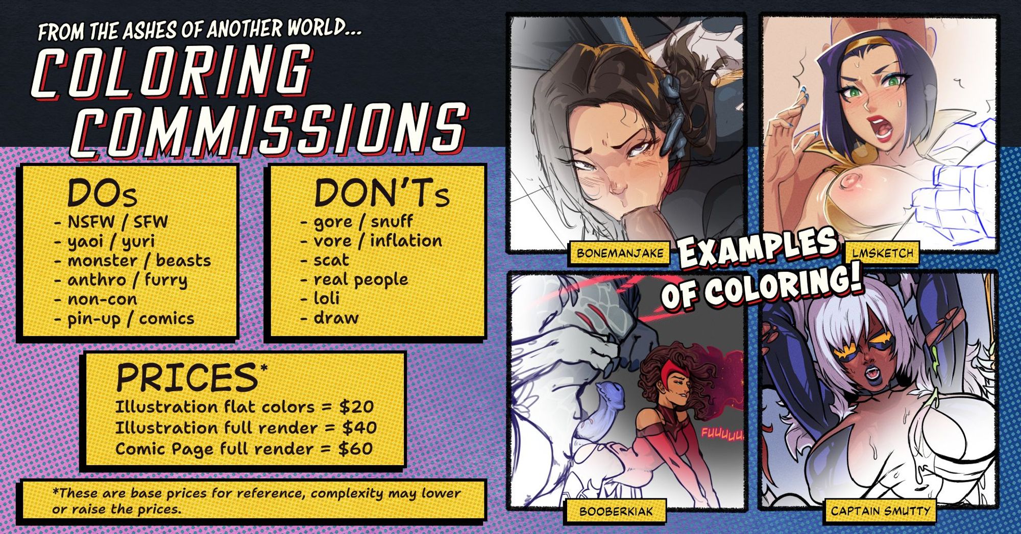 Commission Sheet with very explicit examples.