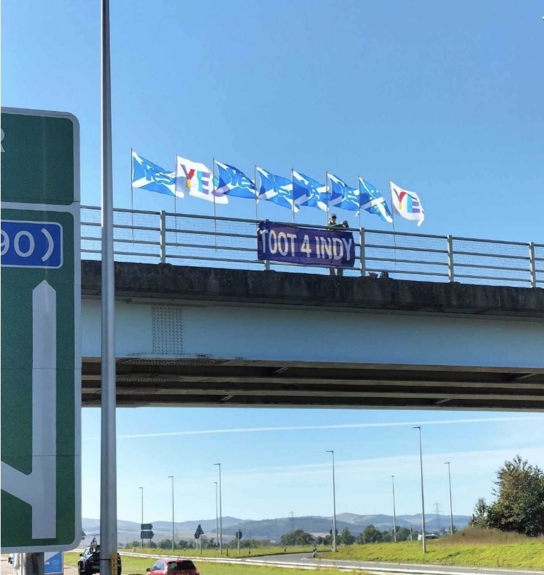 A bridge full of Scottish flags