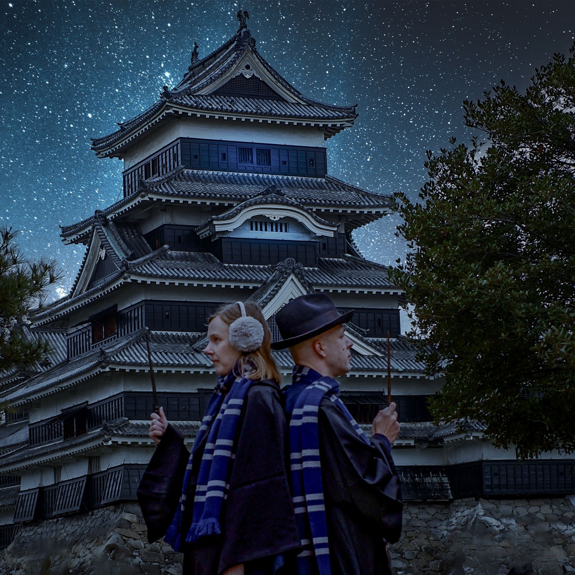 Ravenclaw Cosplay in front of the matsumoto castle also called the Crow Castle