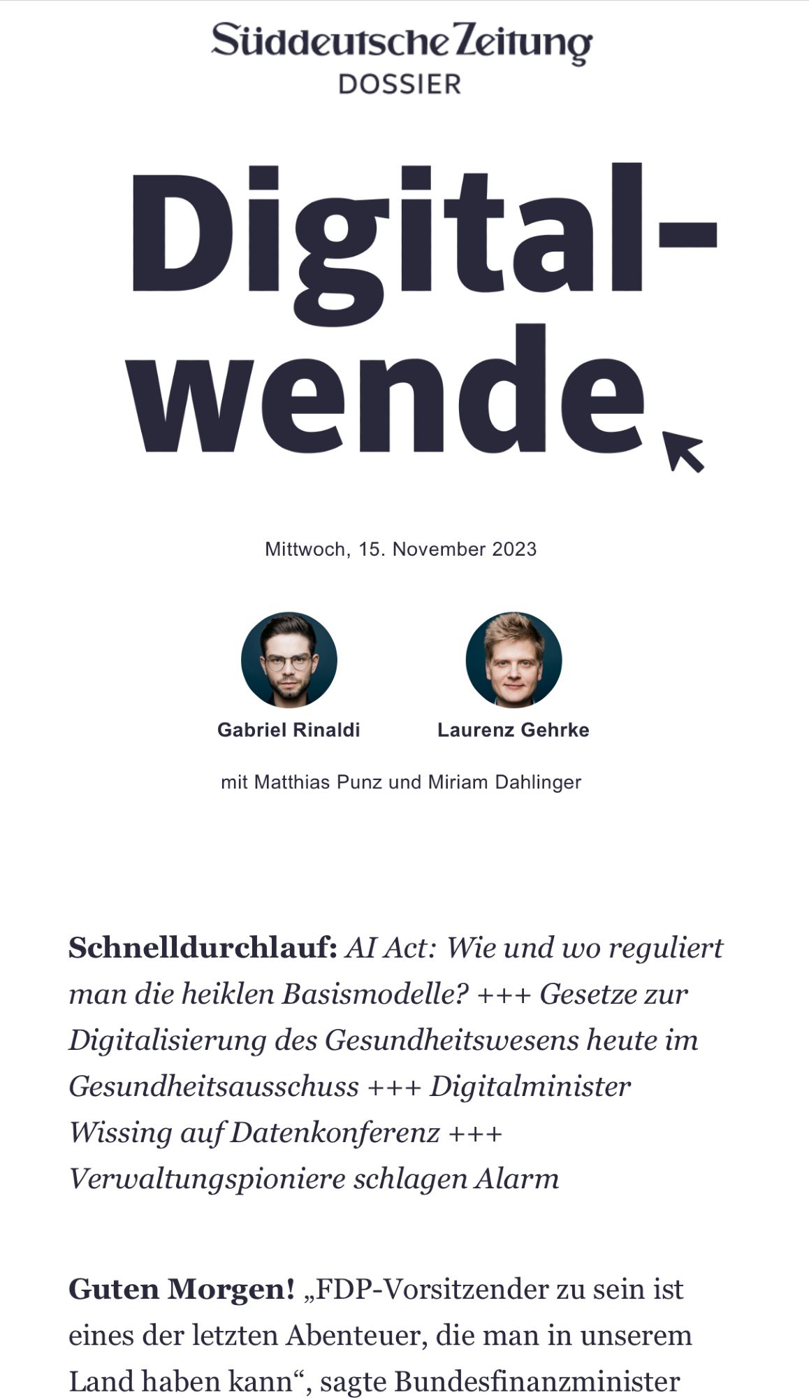 Screenshot von Süddeutsche Zeitung Dossier Digitalwende