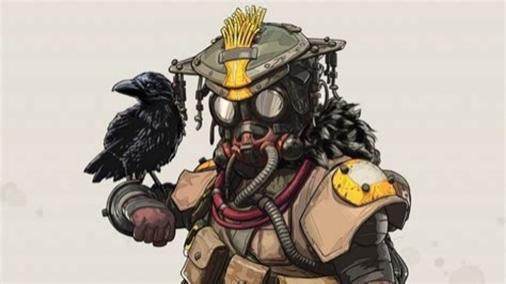 Bloodhound from Apex Legends, with their crow - Artur - perched on their right, raised forearm