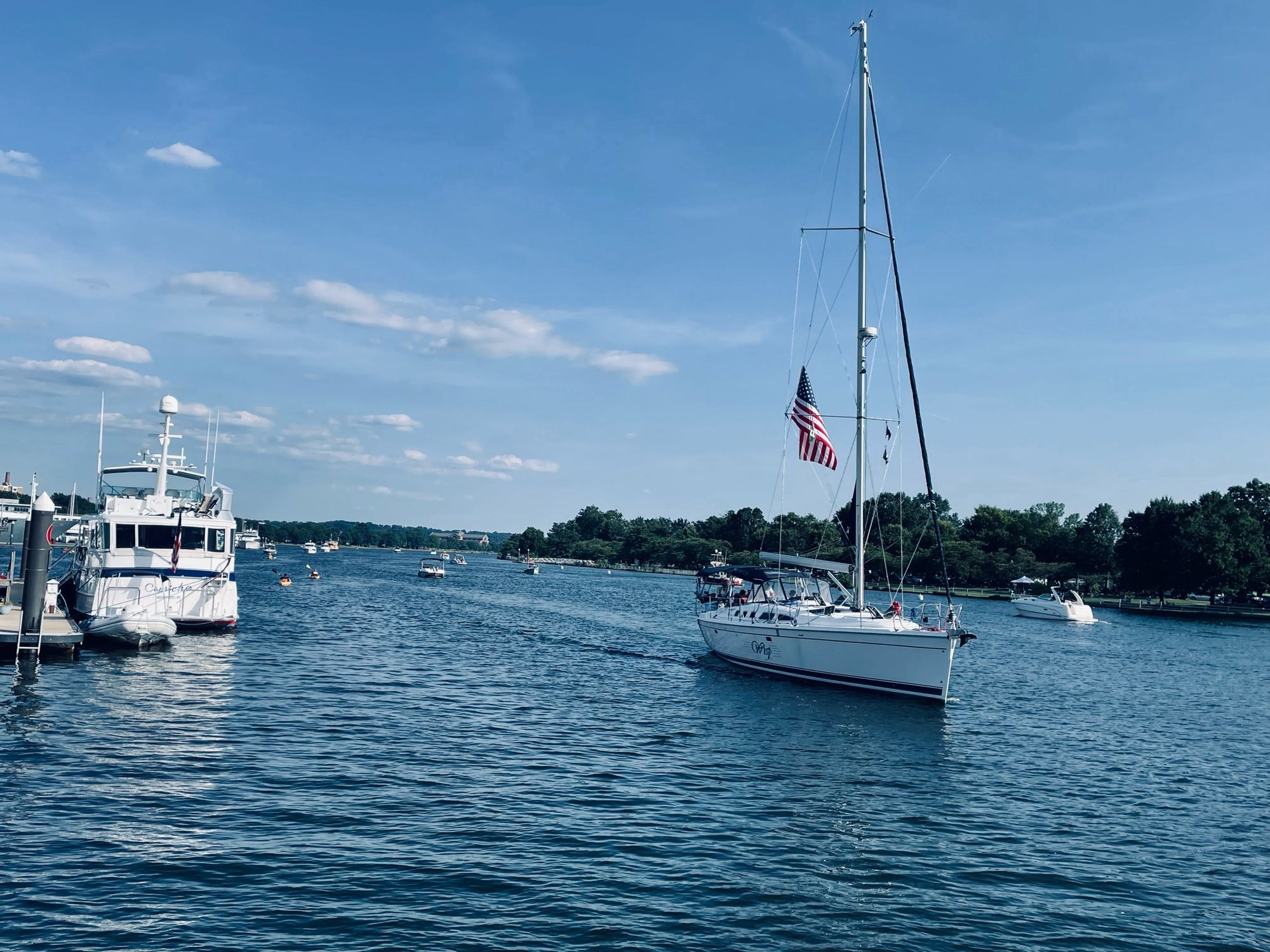 Sailboat heading to the marina on a summer day, SW Waterfront, Potomac River, Washington, DC