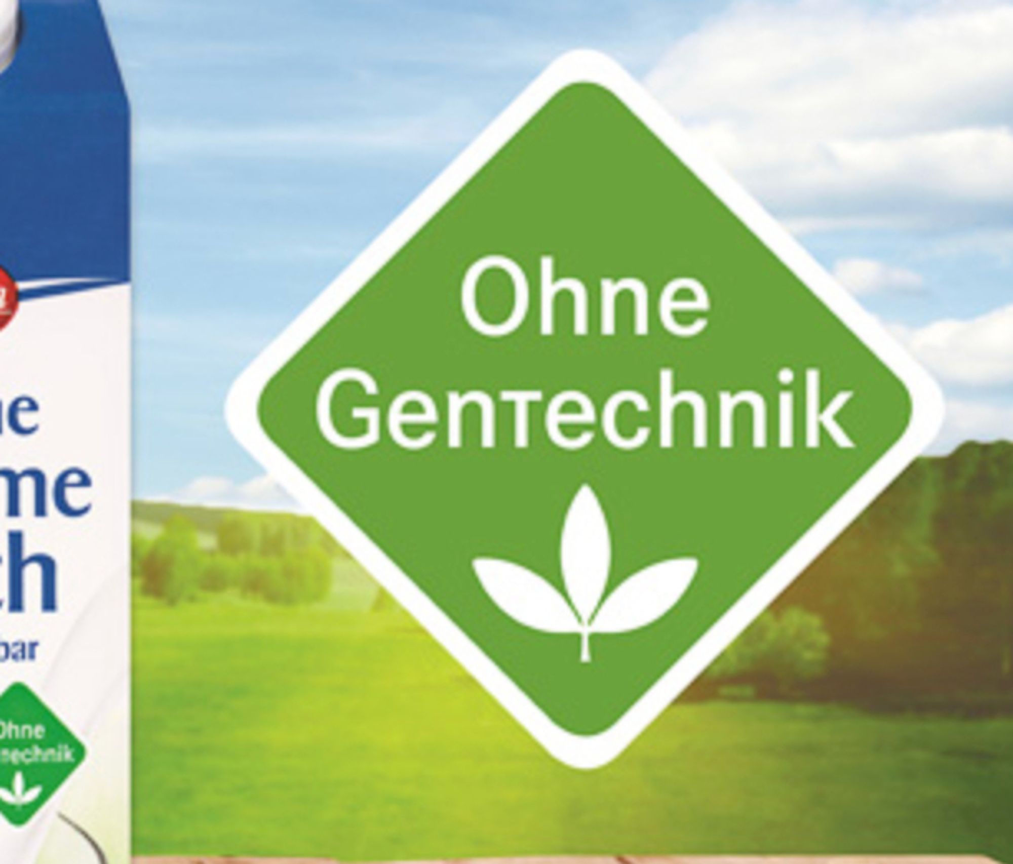 Screenshot von dem "Ohne Gentechnik" Label, es ist ein Rhombus in grün, unten ein dreiblättriges Blatt, darüber steht halt "Ohne Gentechnik" aber das t ist ein großes T, aber klein, in der größe der restlichen Kleinbuchstaben