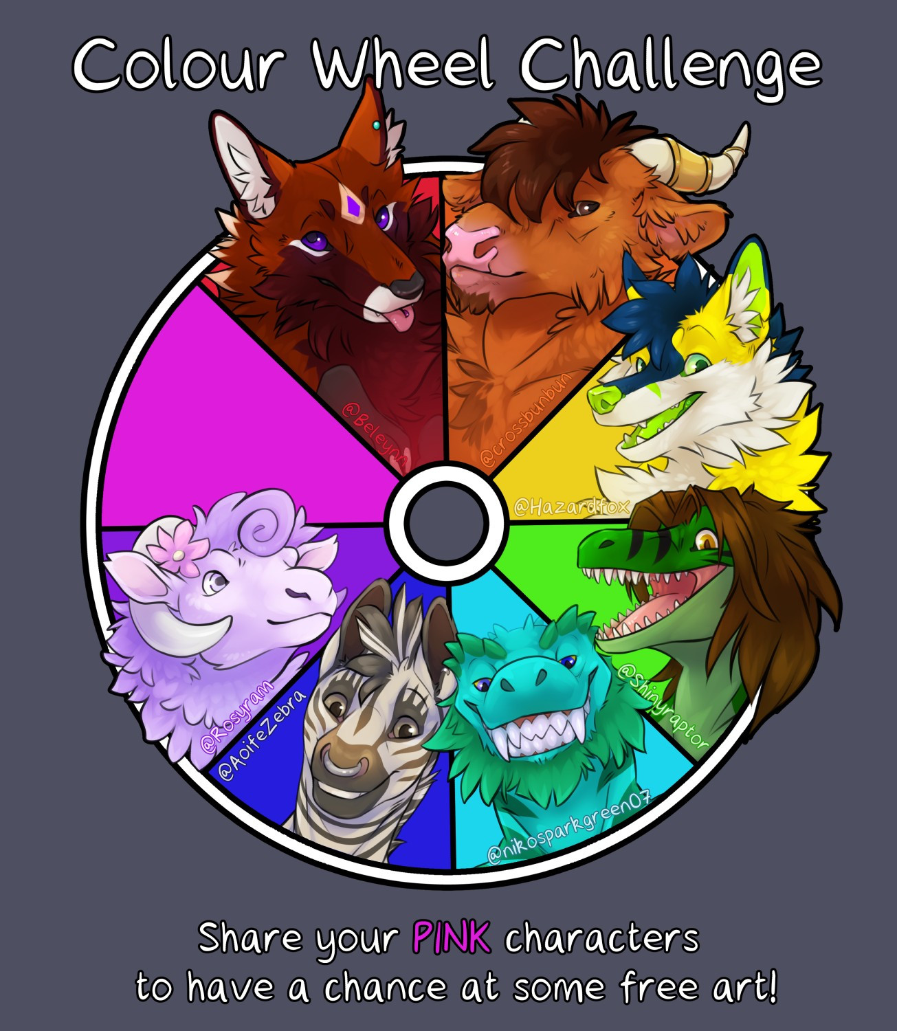 Colour wheel challenge, share your pink characters for some free art!