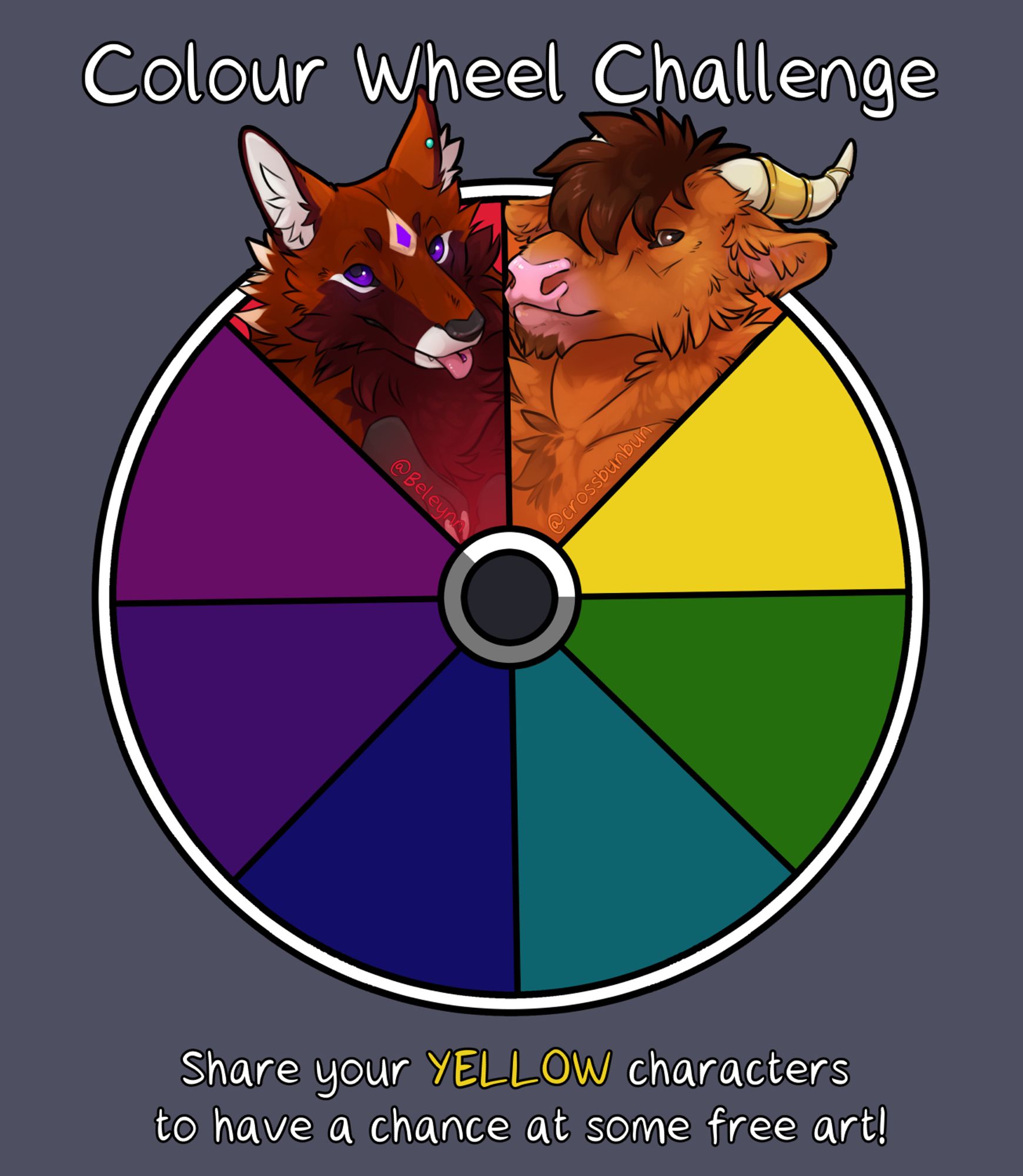 Colour Wheel Challenge, send me your yellow characters for some free art