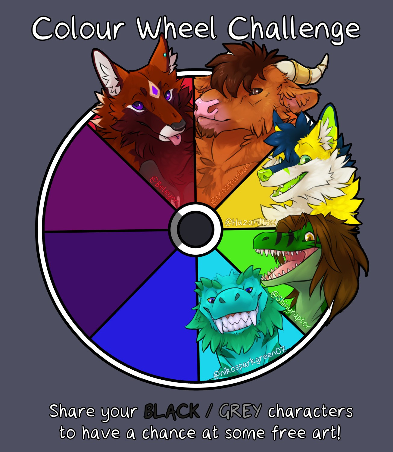 Colour Wheel Challenge. Send me your Black or Grey characters for some free art