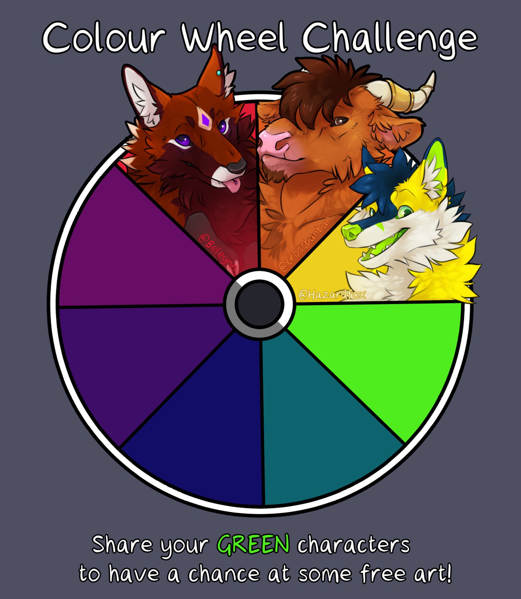 Colour Wheel Challenge. Share your green characters for some free art