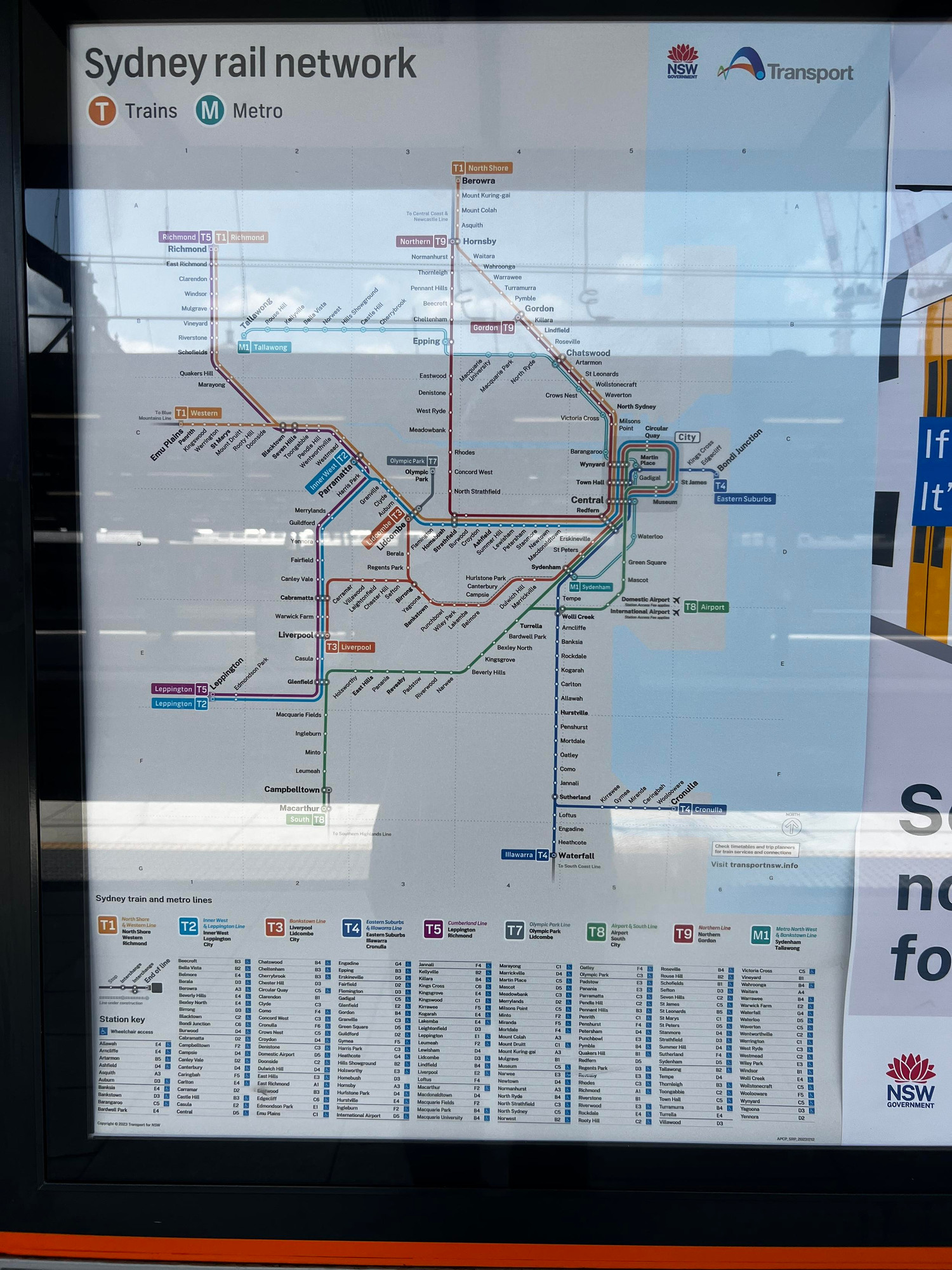 Sydney rail network map at Central Station 