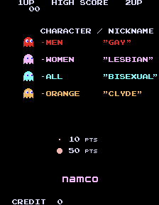 Character / Nickname

Men           "Gay"
Women      "Lesbian"
All               "Bisexual"
Orange      "Clyde"