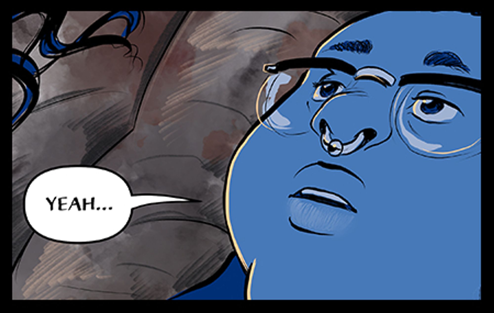 Tre lying back, tired, saying "yeah..." 
Page 185 update preview