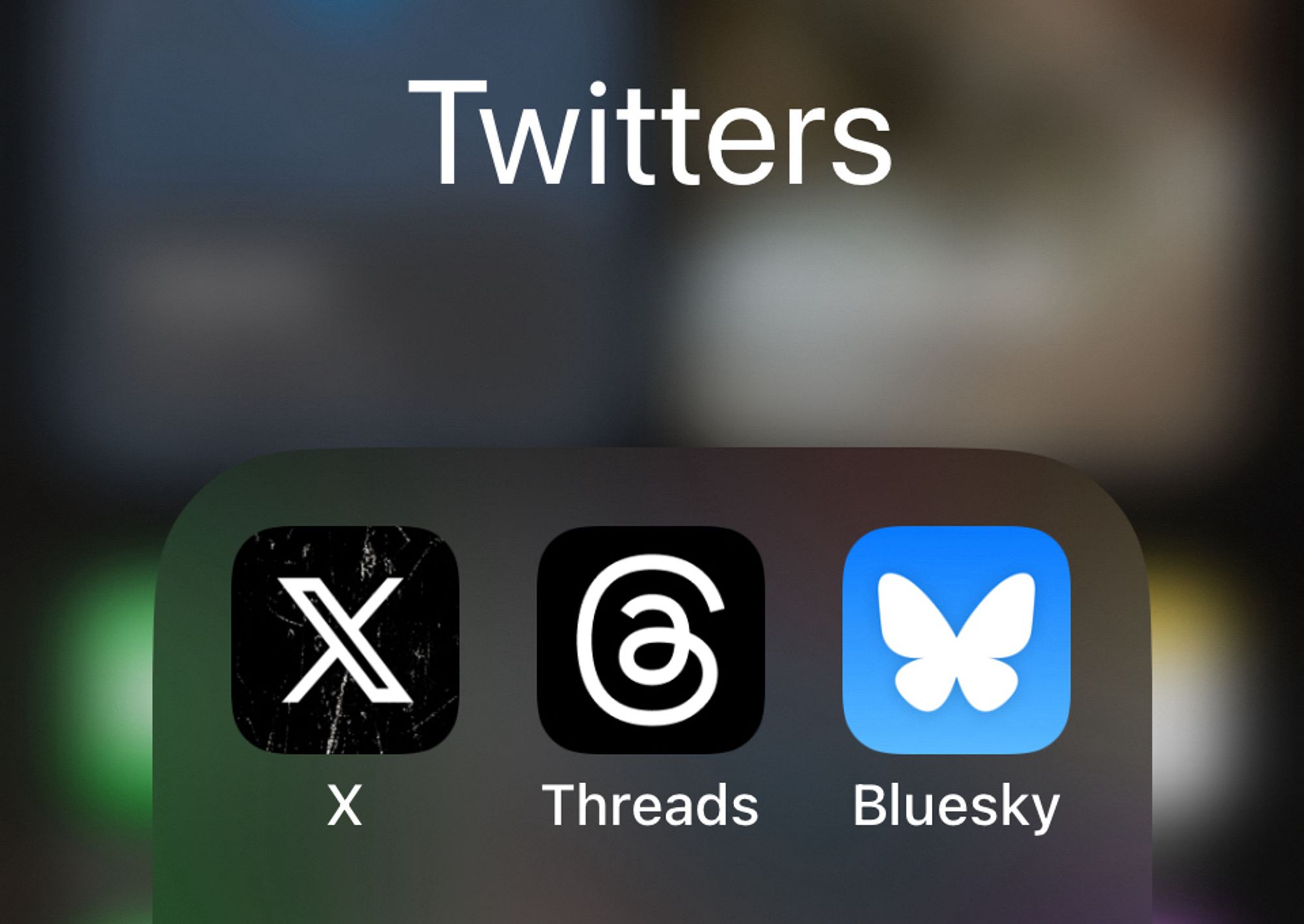 Screenshot of app folder labeled Twitters