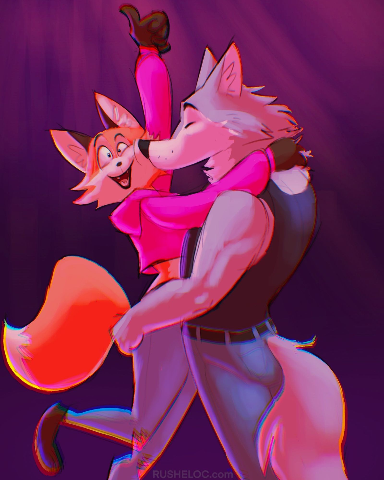 a hunky gay wolf kisses an enthusiastic little gay twink fox