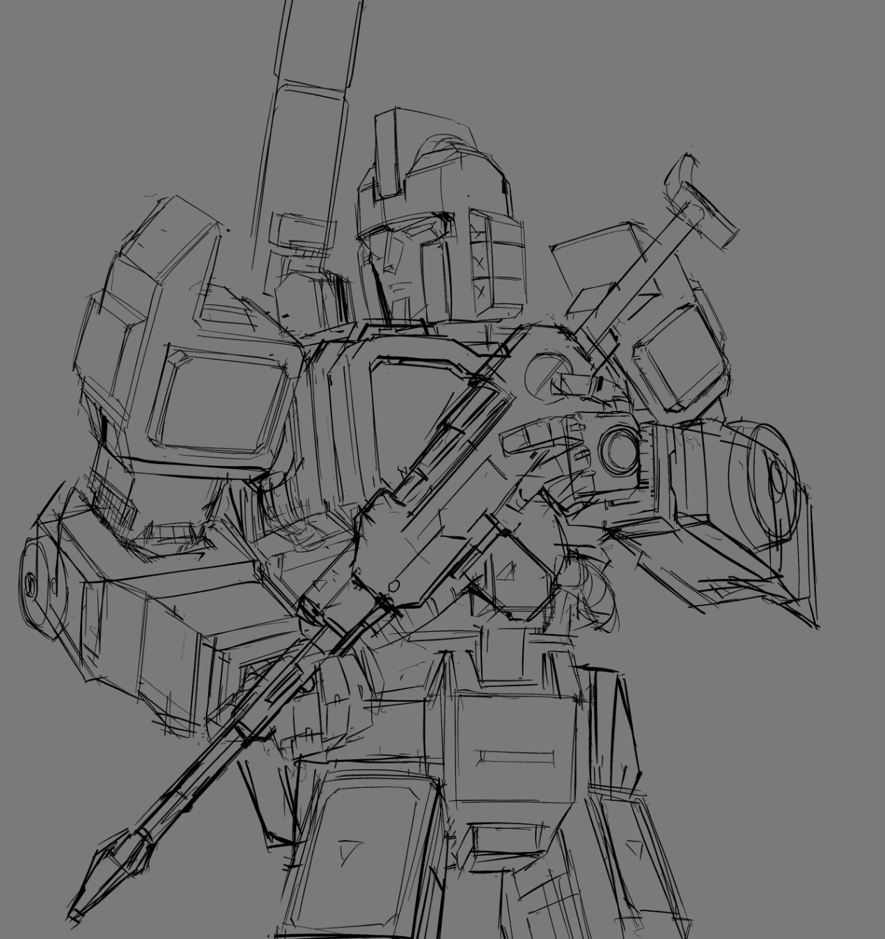 Sketch of Transformers Perceptor holding a sniper rifle.