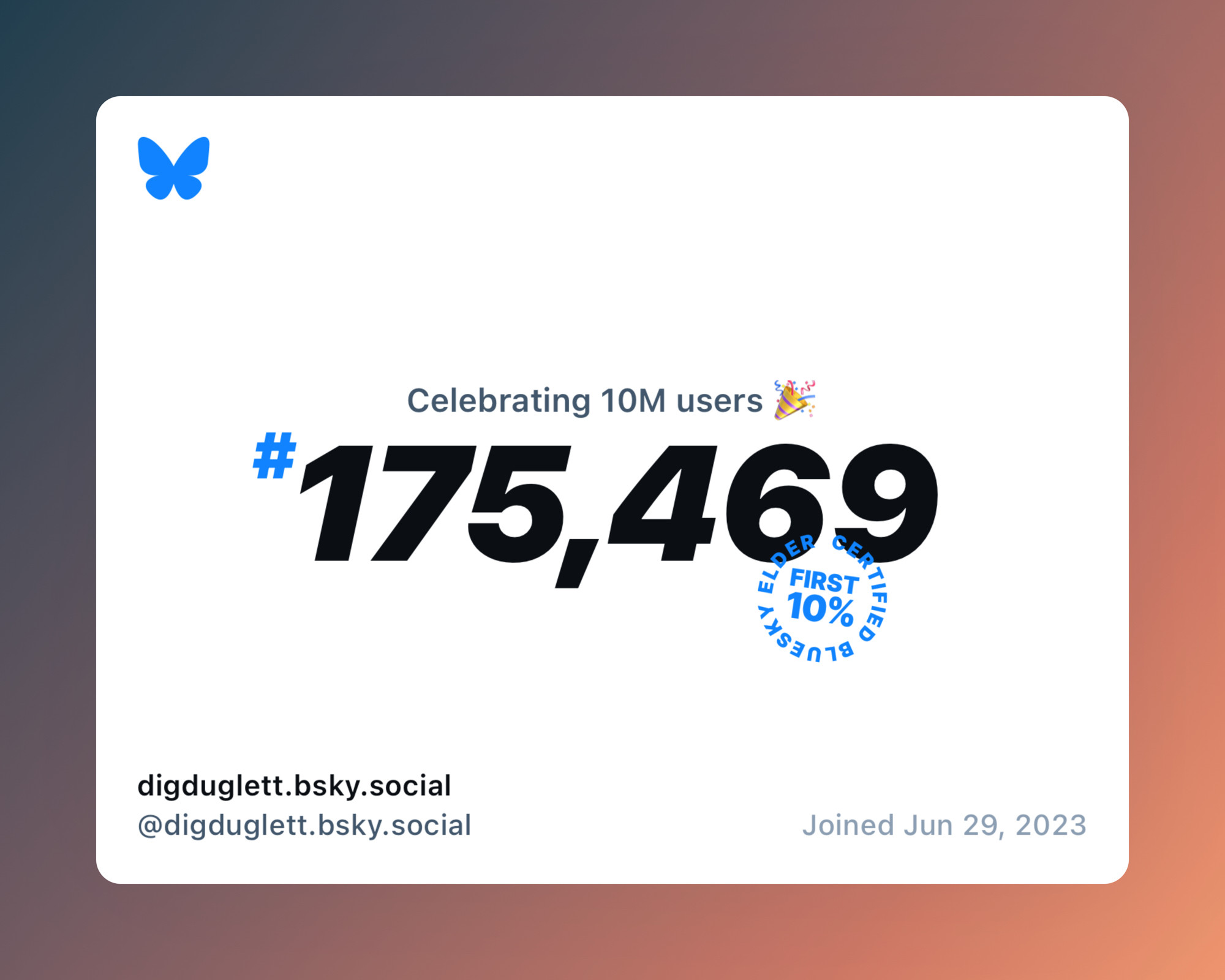 Bluesky now has over 10 million users, and I was #175,469!