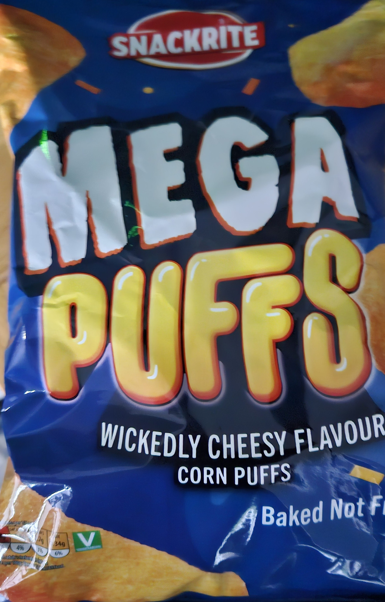 A packet of "MegaPuffs" cheesy corn snacks from Aldi.