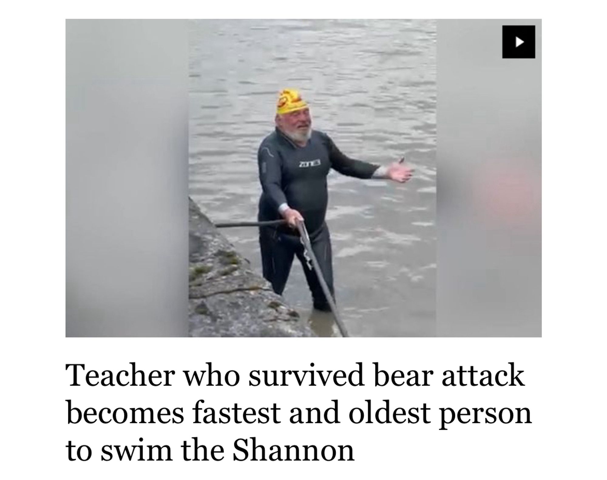 Teacher who survived bear attack becomes fastest and oldest person to swim the Shannon