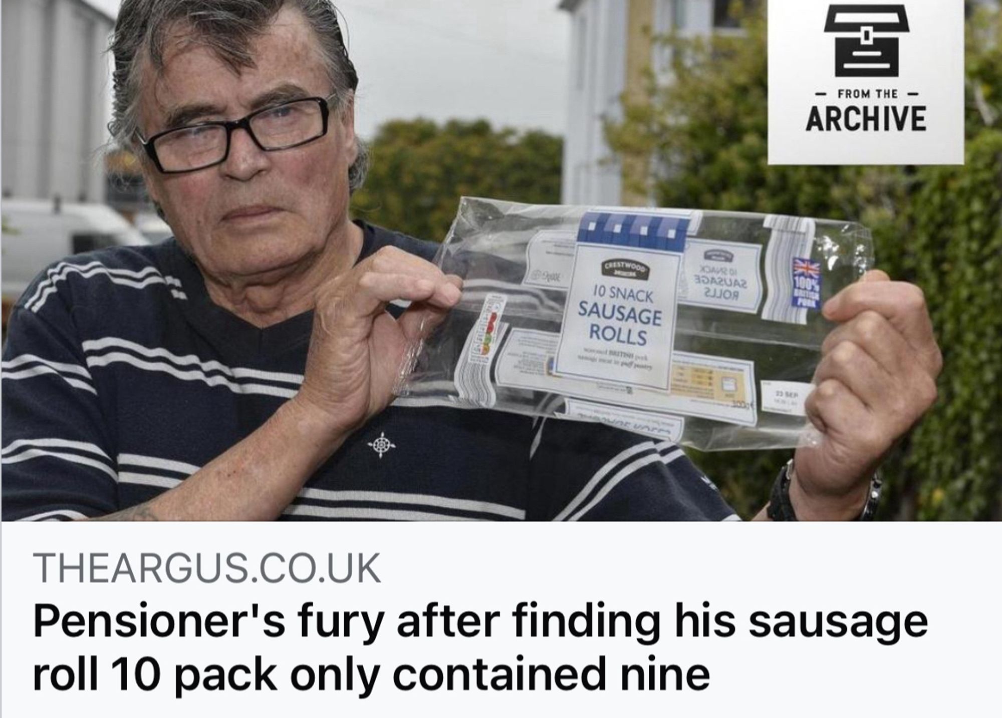 THEARGUS.CO.UK
Pensioner's fury after finding his sausage roll 10 pack only contained nine